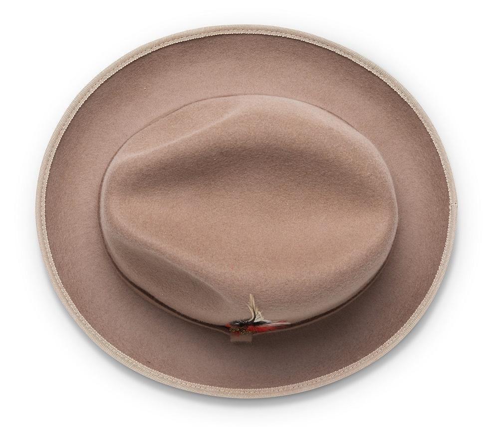 2  Brim Wool Felt Dress Hat with Feather Accent Tan with Red Bottom