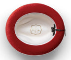 2  Brim Wool Felt Dress Hat with Feather Accent White with Red Bottom