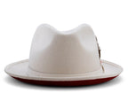 2  Brim Wool Felt Dress Hat with Feather Accent White with Red Bottom