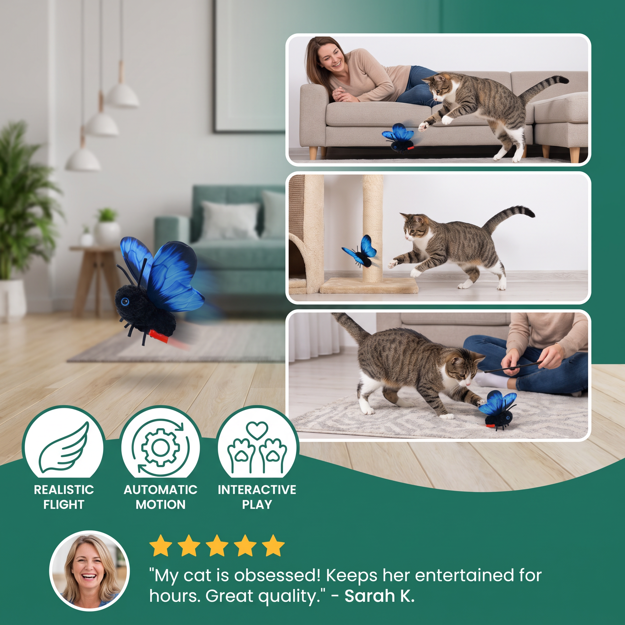 Interactive Flutter Butterfly Cat Toy – Automatic Flying Teaser