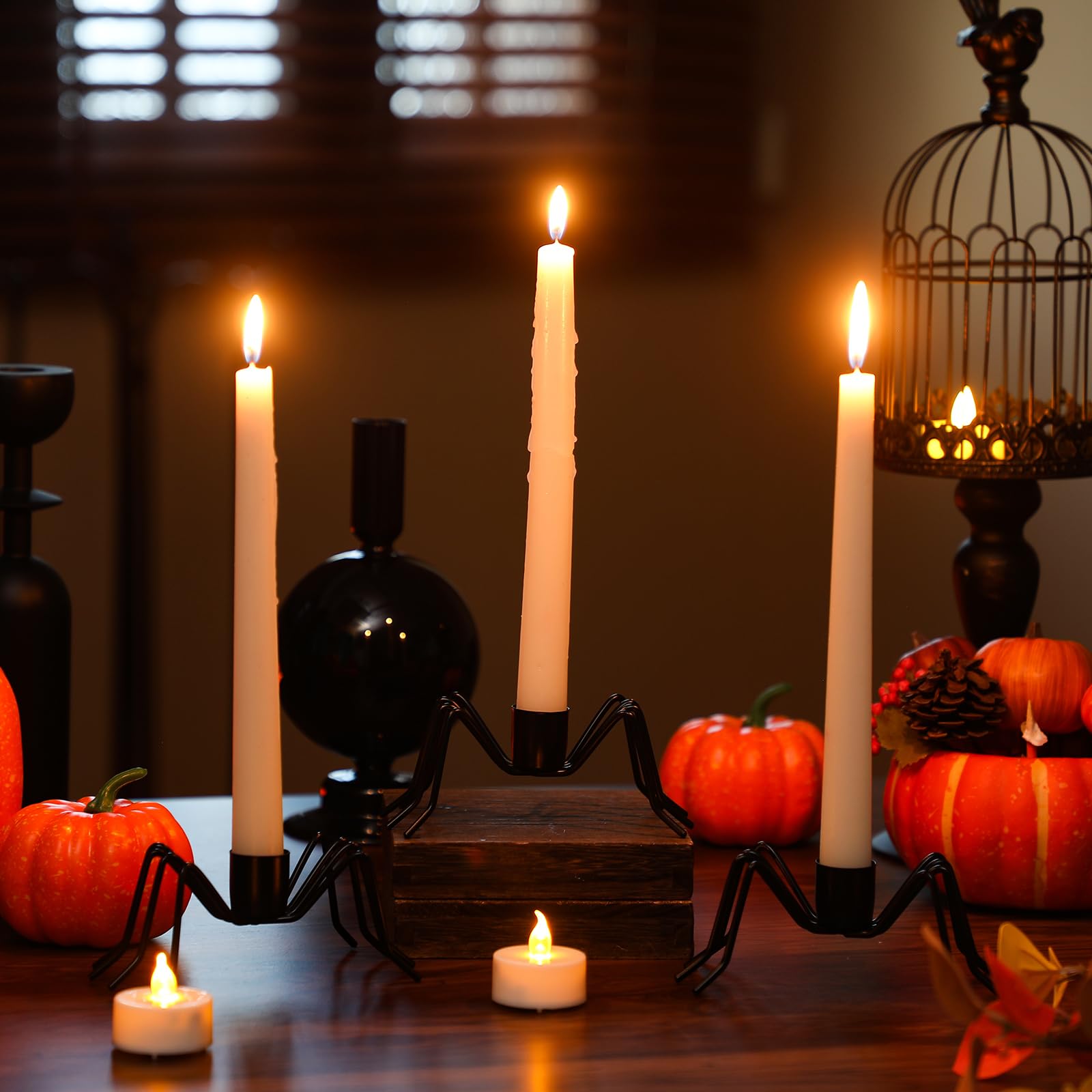 Black Spider Taper Candle Holders – 3-Pack Halloween Candlestick Decor