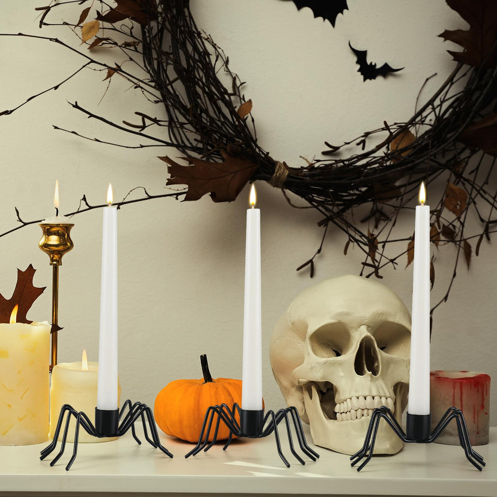 Black Spider Taper Candle Holders – 3-Pack Halloween Candlestick Decor
