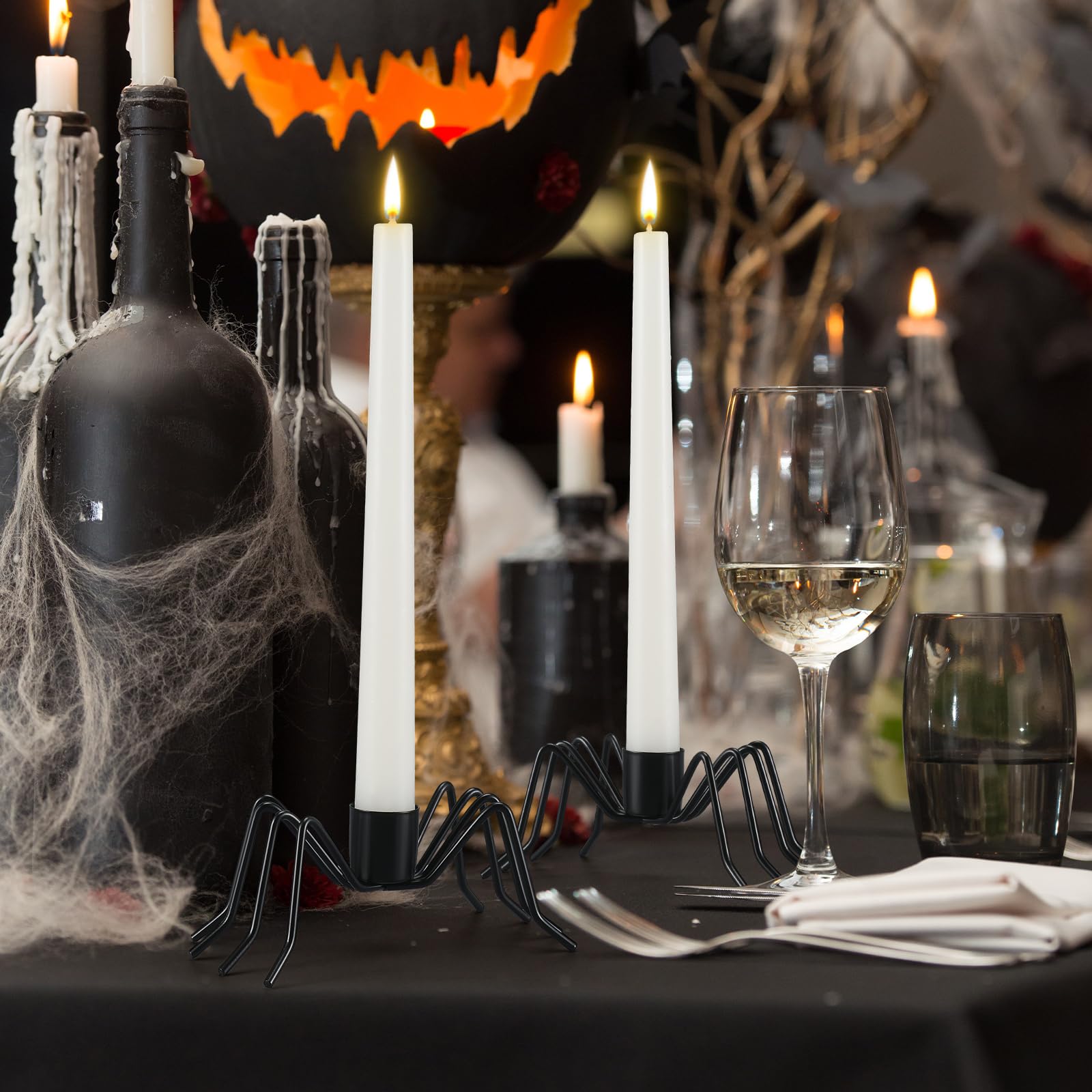 Black Spider Taper Candle Holders – 3-Pack Halloween Candlestick Decor