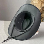 Vintage Faux Leather Western Cowboy Hat – Wide Brim Fedora for Men & Women
