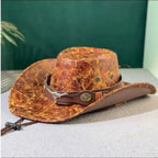 Vintage Faux Leather Western Cowboy Hat – Wide Brim Fedora for Men & Women