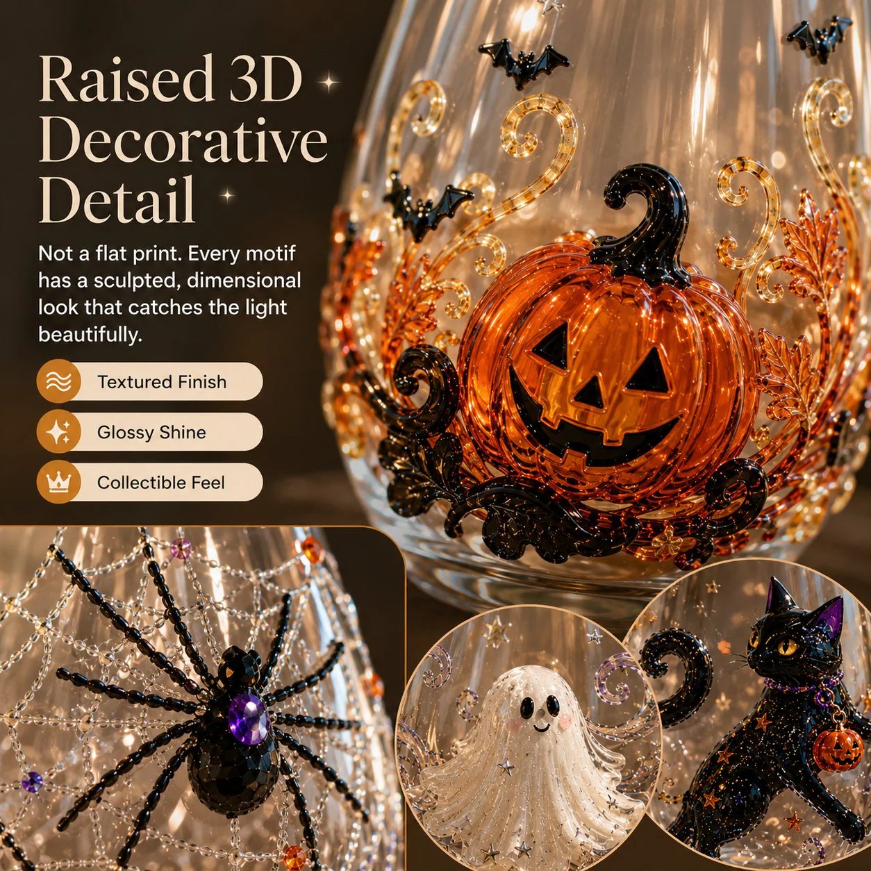 🔥LAST DAY 40% OFF - 🎃 3D Halloween Artisan Glass Cups, Festive Parties & Cozy Fall Home Bar Vibes