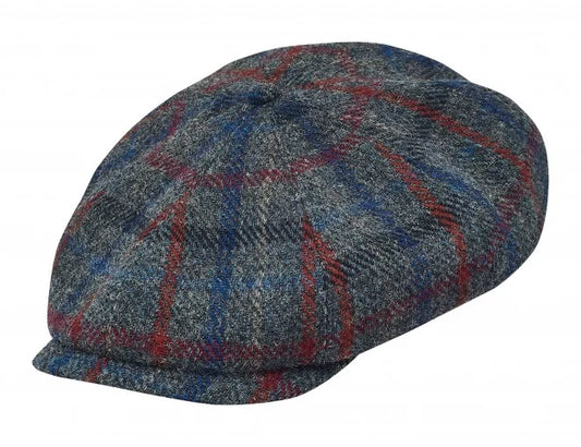 PEAKY BLINDERS SHELBY - HARRIS TWEED Genuine Scottish Harris Tweed 8 Panels Man Cap Grey-Blue-red