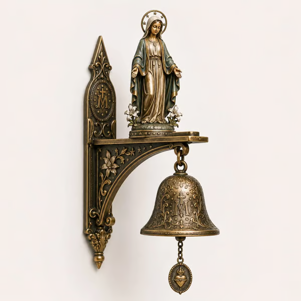 ✨ Our Lady of Grace Bronze Miraculous Medal Wall Bell | 🙏Catholic Religious Home & Garden Decor