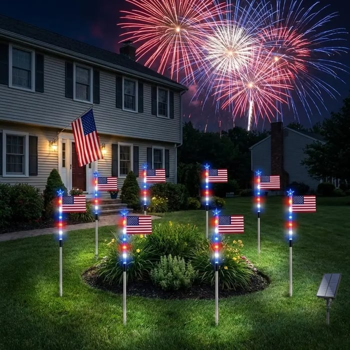 🔥Last Day 49% OFF - Solar American Flag Pathway Lights – Red, White & Blue Yard Glow for 250th Independence Celebration ✨