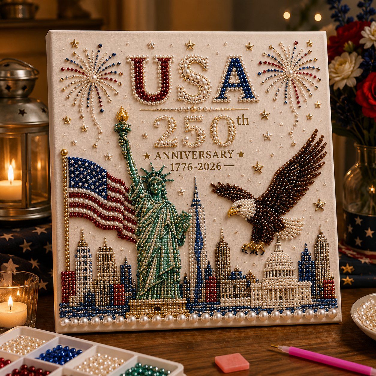 🔥LAST DAY 50% OFF - 🇺🇸 USA 250th Anniversary DIY Pearl Painting Kit ✨❤️‍🔥 - 🇺🇸 Classic Patriotic / Buy 1