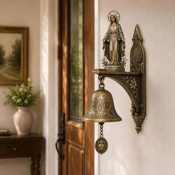 ✨ Our Lady of Grace Bronze Miraculous Medal Wall Bell | 🙏Catholic Religious Home & Garden Decor