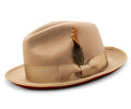 2  Brim Wool Felt Dress Hat with Feather Accent Tan with Red Bottom