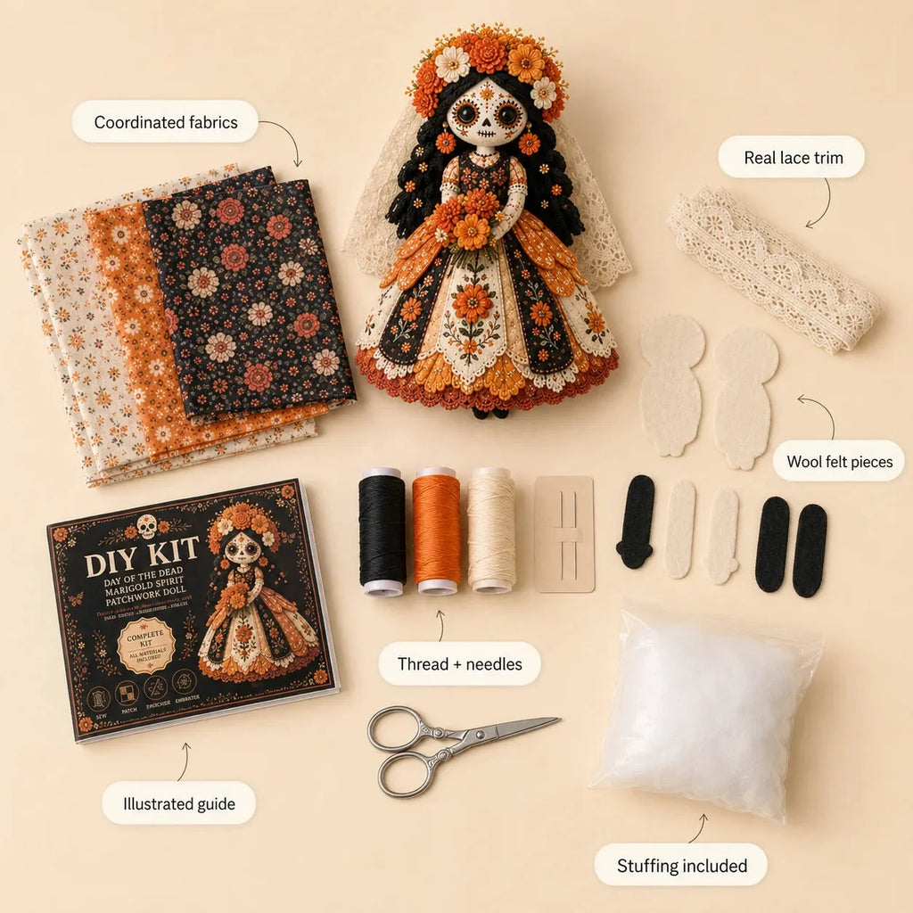 Stitch & Story – Day of the Dead Patchwork Doll DIY Craft Kit for Beginners