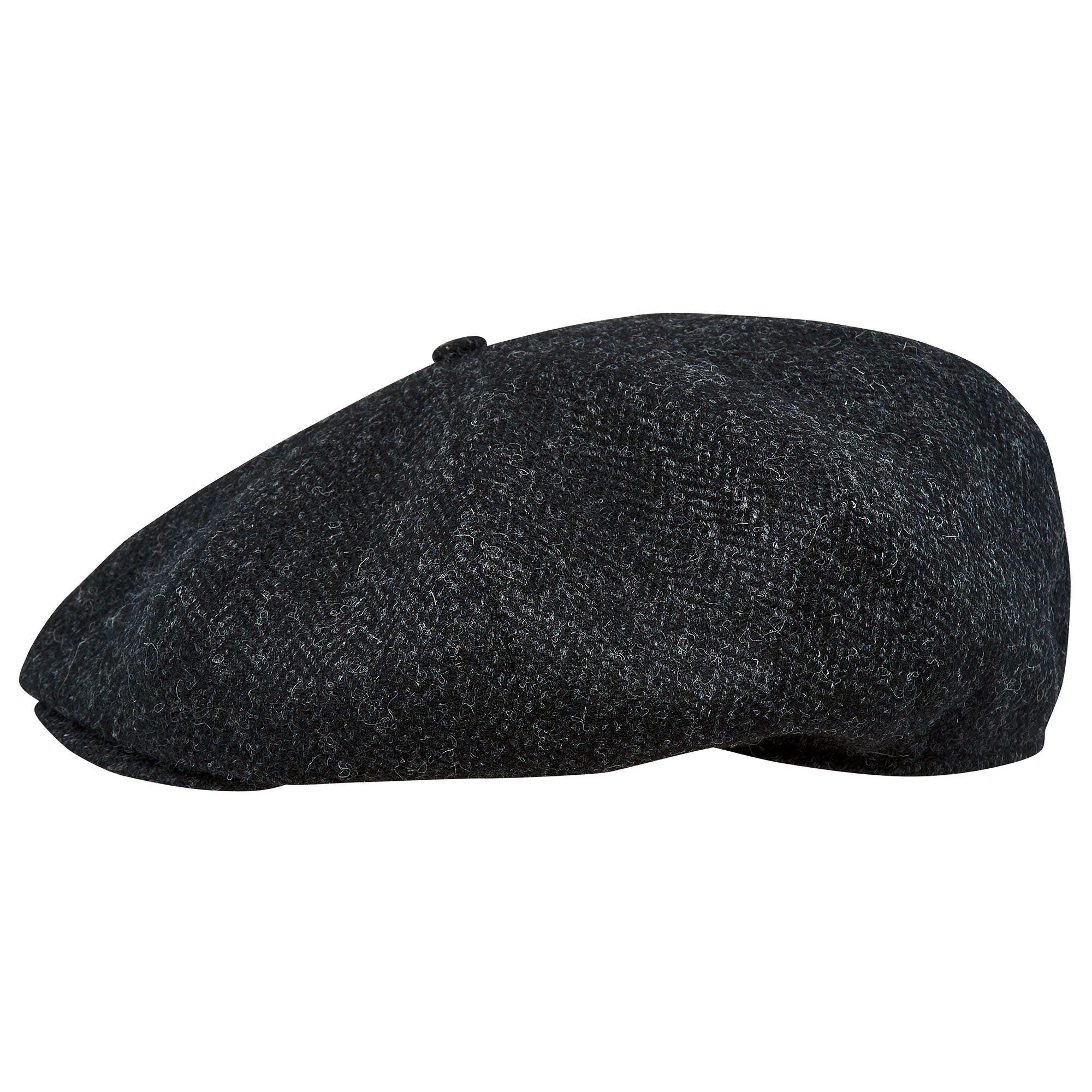 PEAKY BLINDERS Genuine Scottish Harris Tweed 8 Panels Man Cap Wool Large Crown BLACK