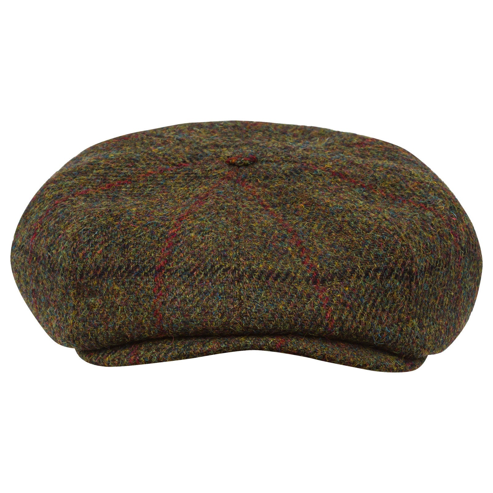 PEAKY BLINDERS Genuine Scottish Harris Tweed 8 Panels Man Cap Wool Large Crown GREEN-RED
