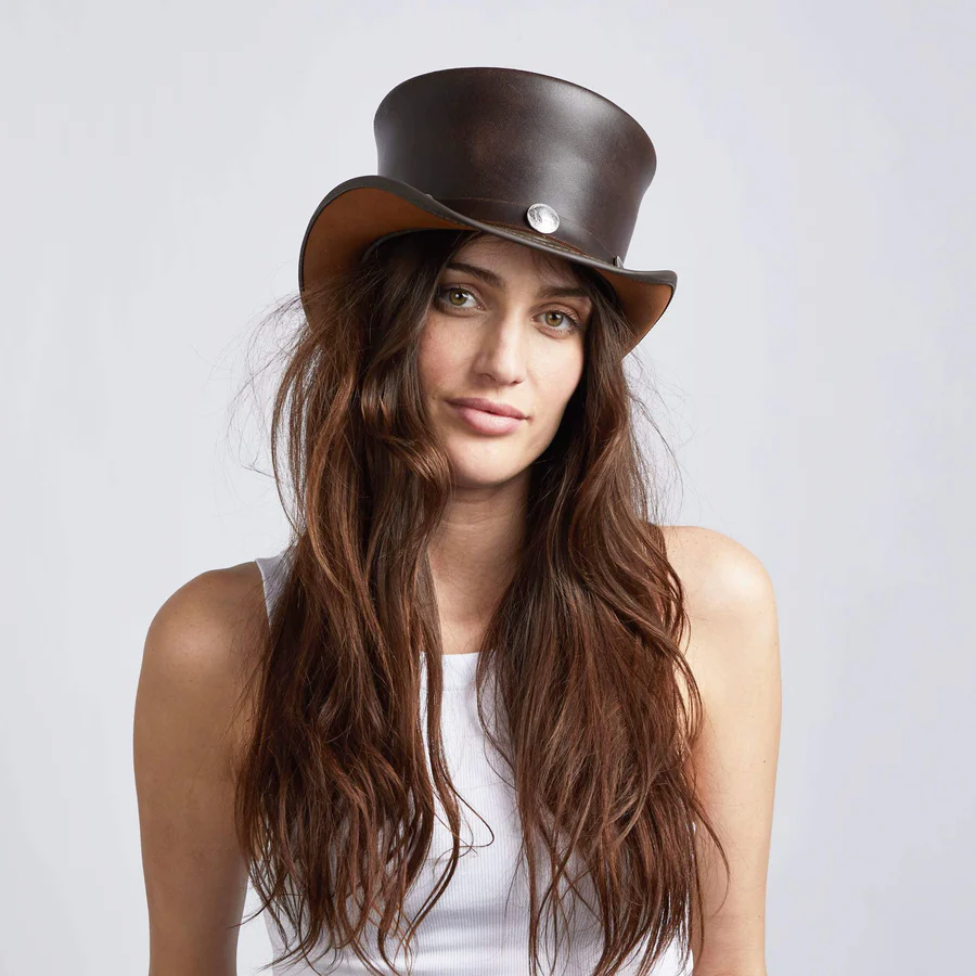 EL DORADO - WOMEN'S LEATHER TOP HAT - BUFFALO HAT BAND