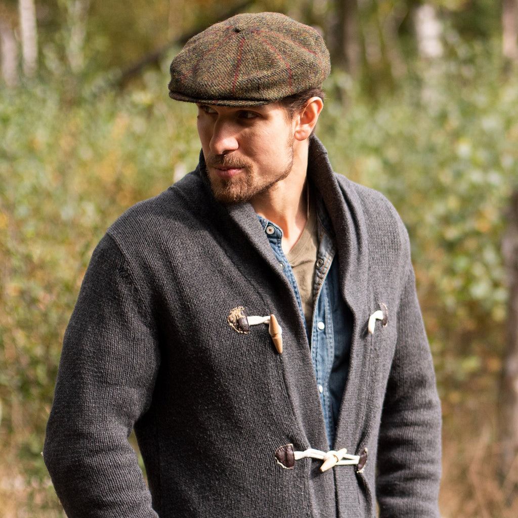 PEAKY BLINDERS Genuine Scottish Harris Tweed 8 Panels Man Cap Wool Large Crown GREEN-RED