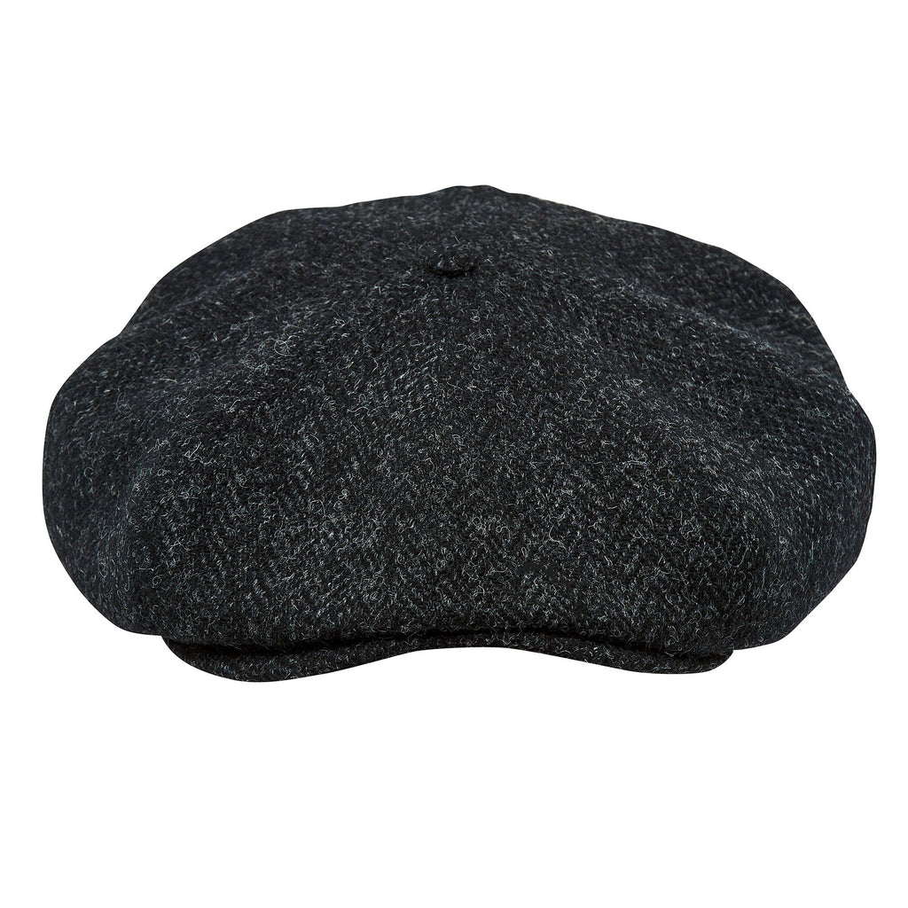 PEAKY BLINDERS Genuine Scottish Harris Tweed 8 Panels Man Cap Wool Large Crown BLACK