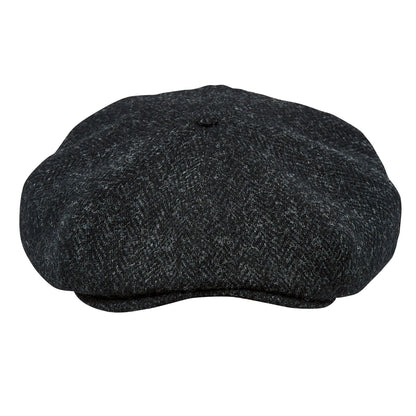 PEAKY BLINDERS Genuine Scottish Harris Tweed 8 Panels Man Cap Wool Large Crown BLACK