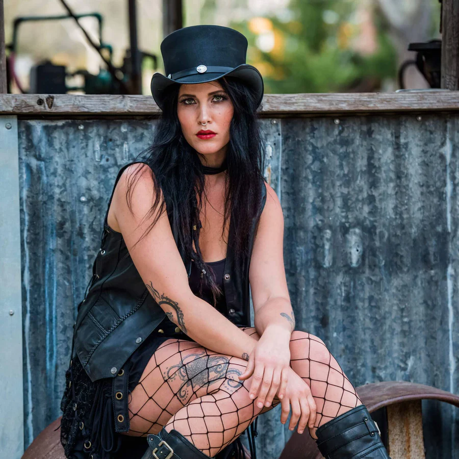 EL DORADO - WOMEN'S LEATHER TOP HAT - BUFFALO HAT BAND