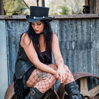 EL DORADO - WOMEN'S LEATHER TOP HAT - BUFFALO HAT BAND