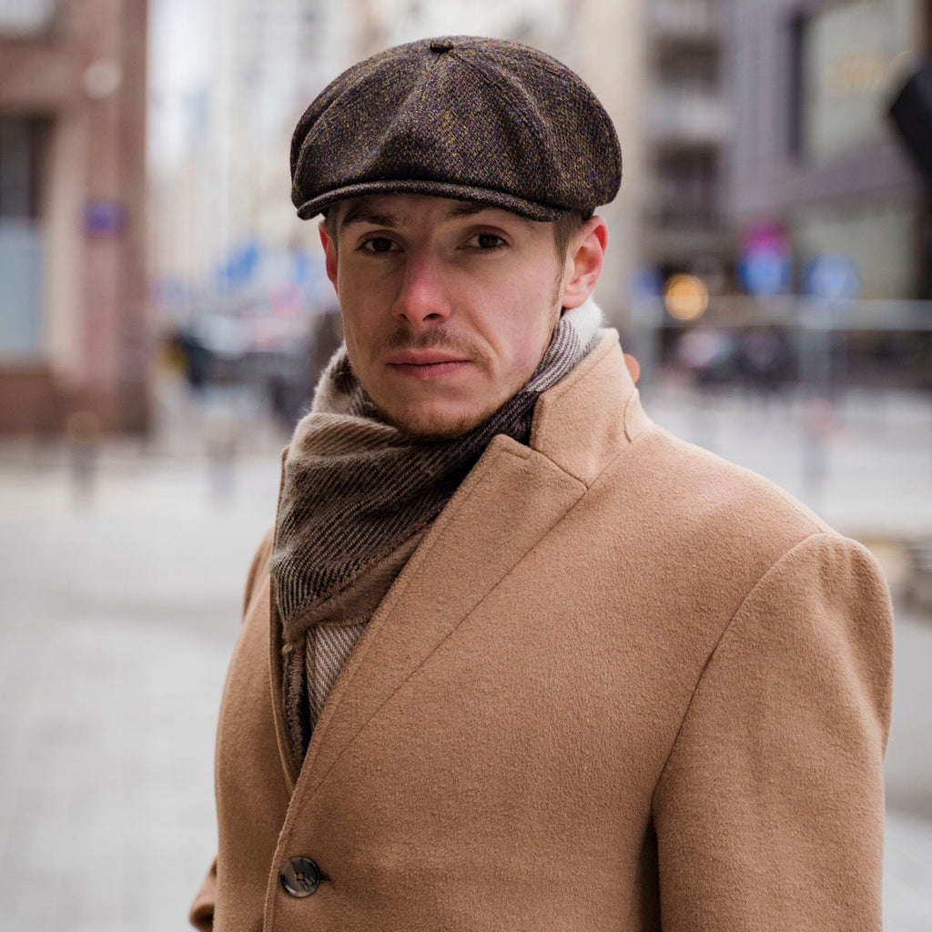 PEAKY BLINDERS Genuine Scottish Harris Tweed 8 Panels Man Cap Brown