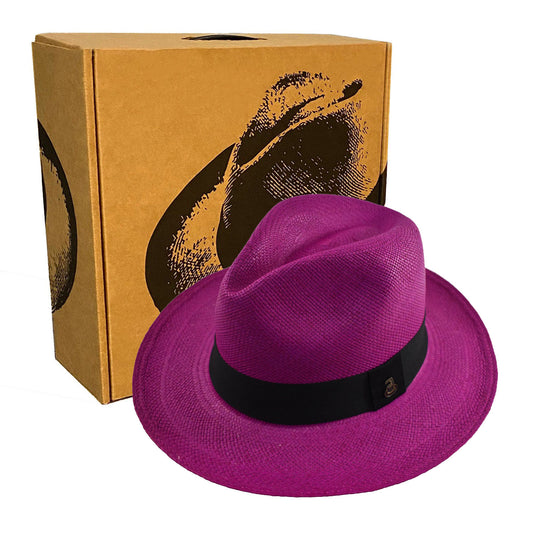 Advanced Original Panama Hat-Fuchsia Toquilla Straw-Handwoven in Ecuador (HatBox Included)
