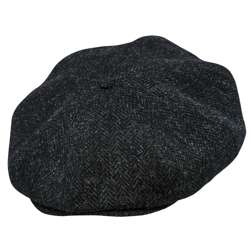PEAKY BLINDERS Genuine Scottish Harris Tweed 8 Panels Man Cap Wool Large Crown BLACK