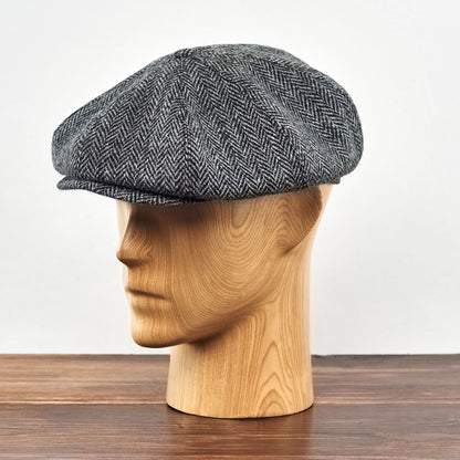 PEAKY BLINDERS Genuine Scottish Harris Tweed 8 Panels Man Cap GRAY-BLACK