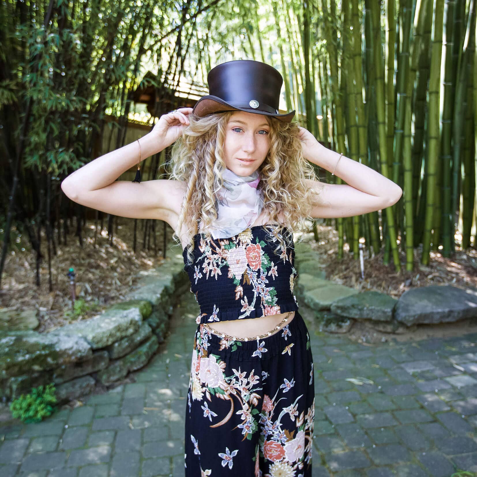 EL DORADO - WOMEN'S LEATHER TOP HAT - BUFFALO HAT BAND