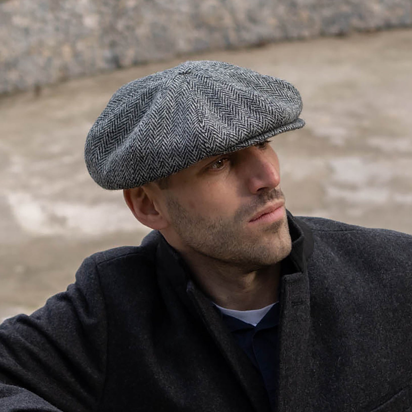 PEAKY BLINDERS Genuine Scottish Harris Tweed 8 Panels Man Cap GRAY-BLACK