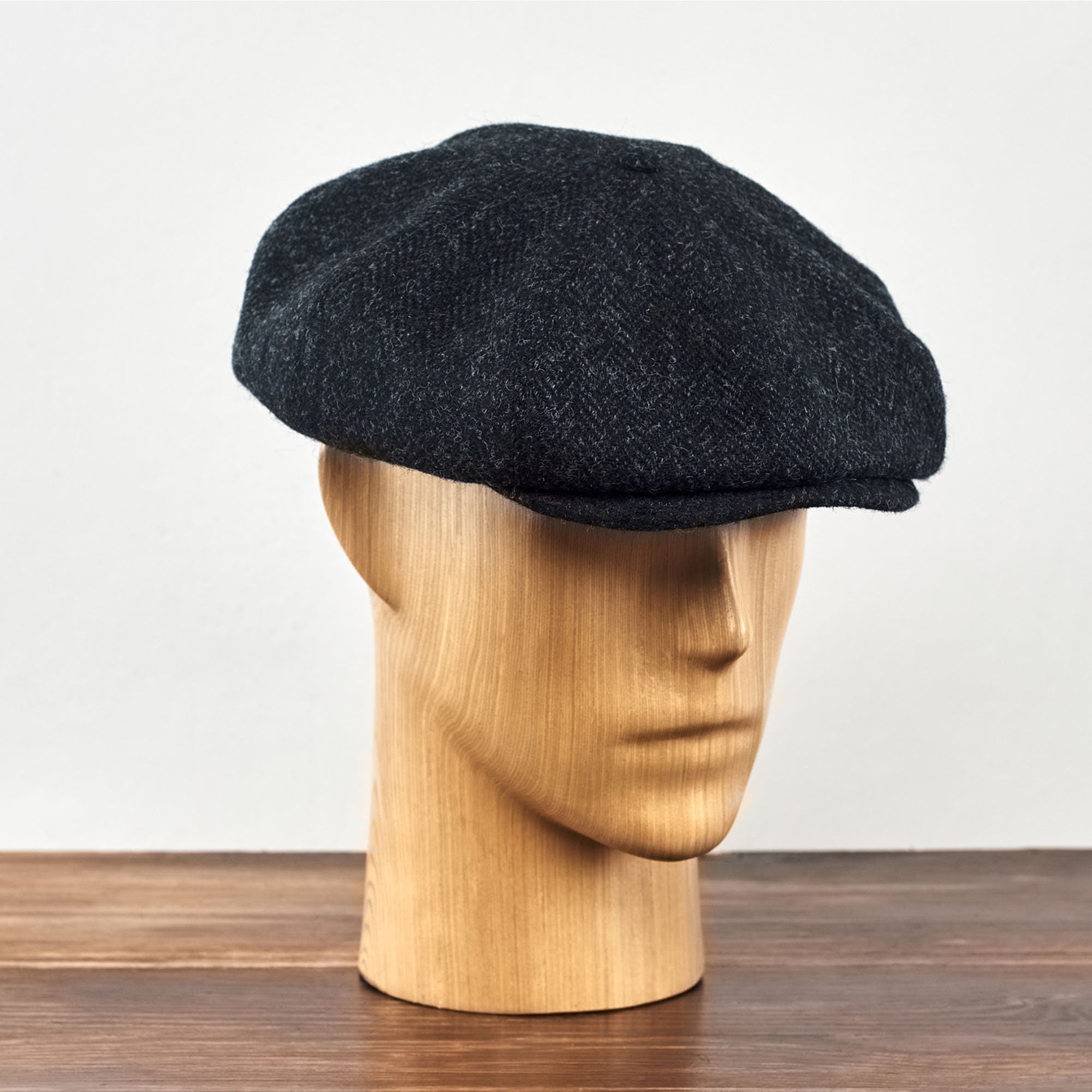 PEAKY BLINDERS Genuine Scottish Harris Tweed 8 Panels Man Cap Wool Large Crown BLACK