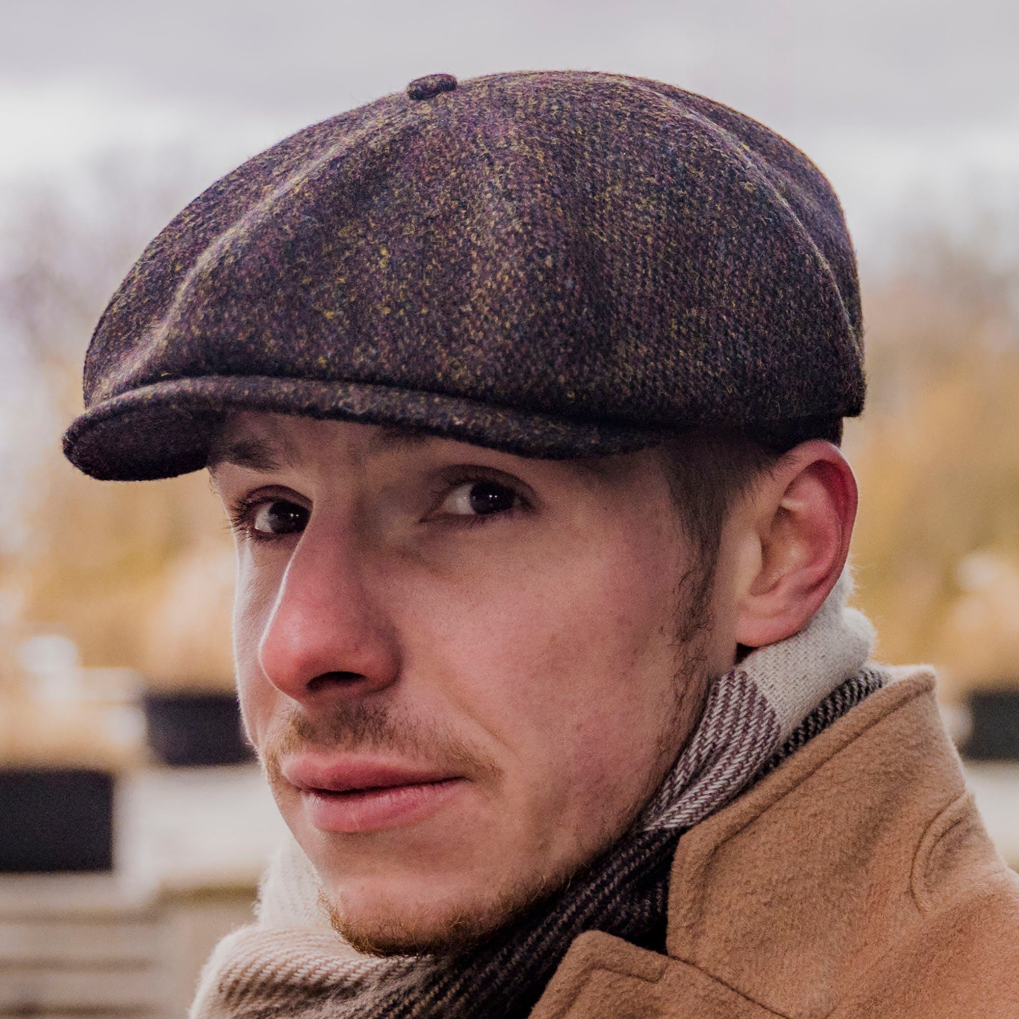 PEAKY BLINDERS Genuine Scottish Harris Tweed 8 Panels Man Cap Brown
