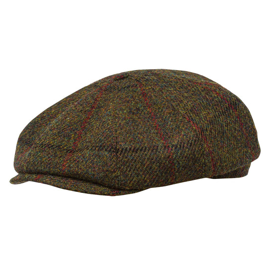 PEAKY BLINDERS Genuine Scottish Harris Tweed 8 Panels Man Cap Wool Large Crown GREEN-RED