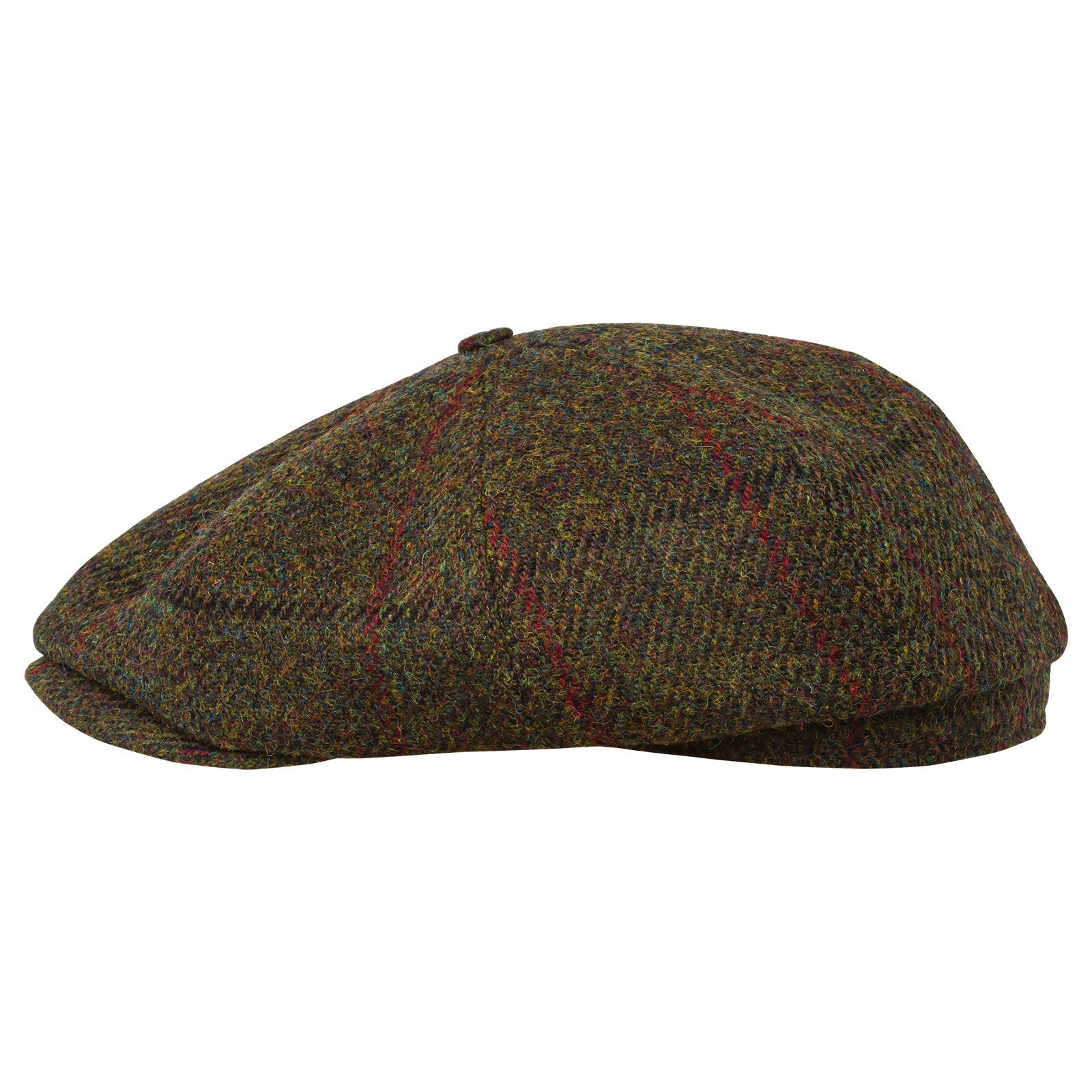 PEAKY BLINDERS Genuine Scottish Harris Tweed 8 Panels Man Cap Wool Large Crown GREEN-RED